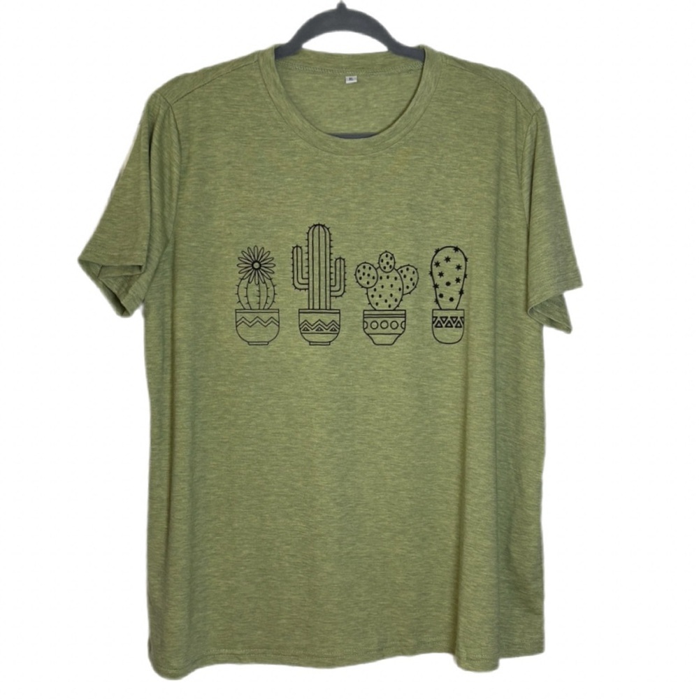 Women's T-Shirt with Four Potted Flowers and Cactus Plant NWT Size XL